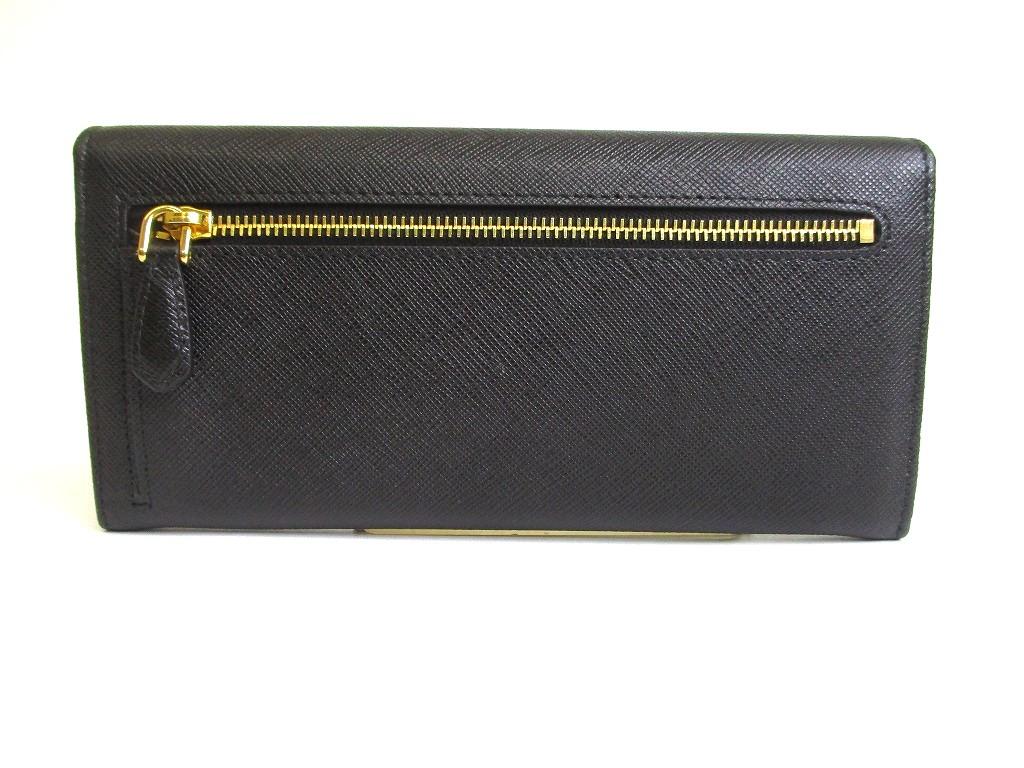 Authentic PRADA Saffiano Black Hibiscus Leather Bifold Long Flap Wallet #a886  Refurbished
