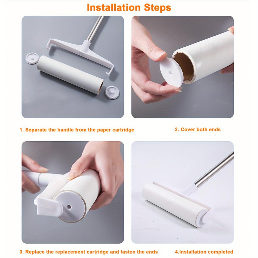 4pcs/set (3 Rolls of Paper+1 Mop Long Handled Hair Remover, Retractable Hair Brush for Clothing, Household Floor Cleaning Tool for Cat Hair,