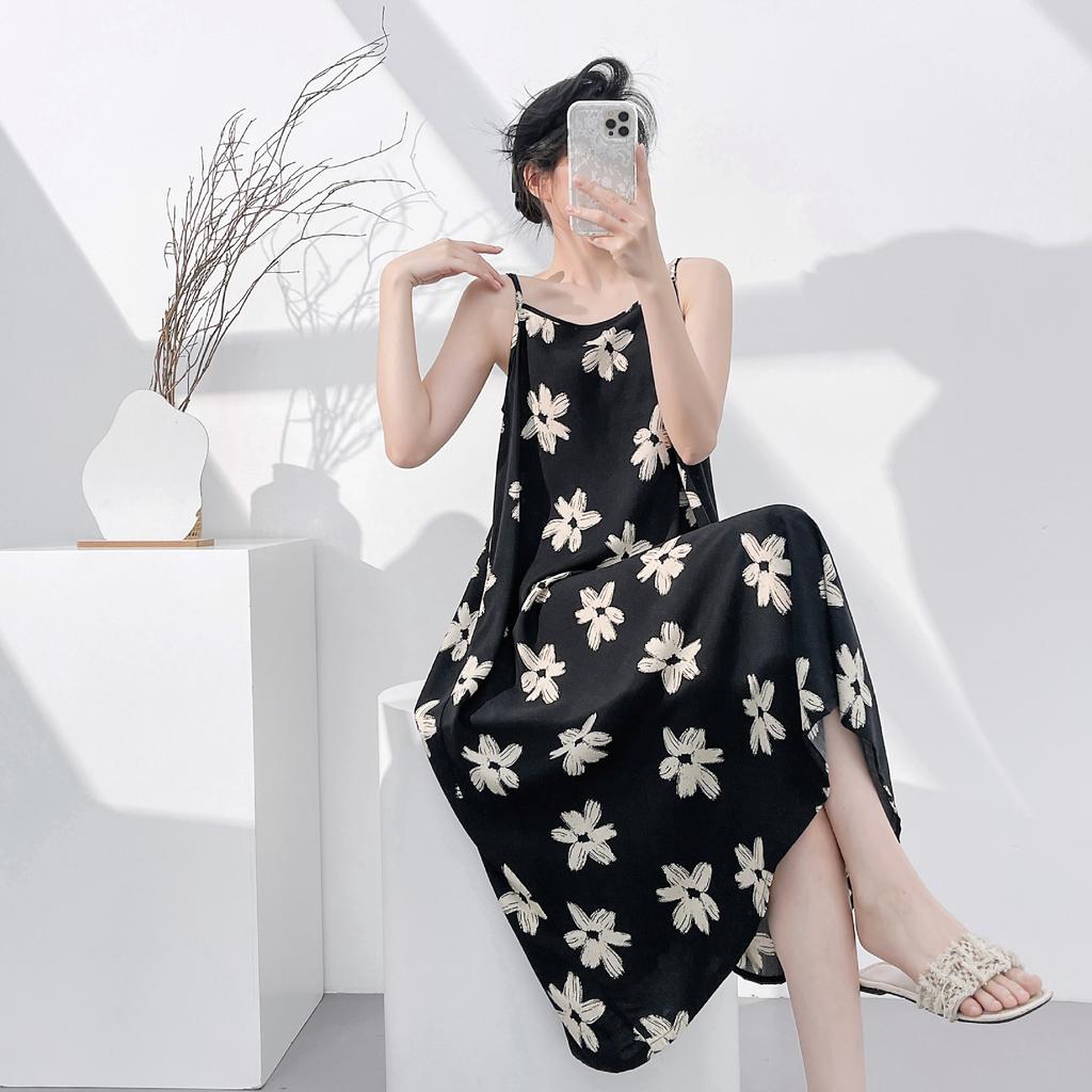 Suspender small fresh cotton and silk nightdress women's summer thin sleeveless lazy style loungewear high-end sense holiday dress