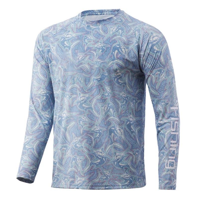 Men's Outdoor Fishing Long-sleeve Top Breathable Quick-dry Sports T-shirt Camouflage Print for Fishing Hiking Activities