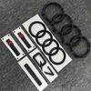2PCS 4Ring logo ABS Black Car Hood Front Grill Emblem Rear Trunk Badge Sticker 1P Q7 1P Quarrto 2P Sline For S Q7 2016-2023