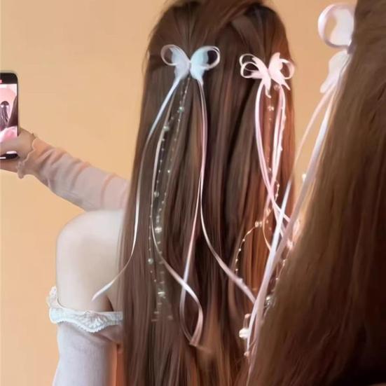 Hårnål Mjuk Organza Fjärilar Bandrosett Pärlfrans Dekoration Hårklämma Släta Kanter Ingen Repa Hårnål Håraccessoarer