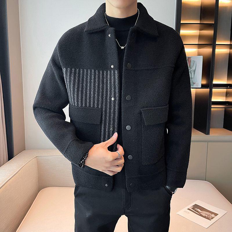 

Мужское модное короткое шерстяное зимнее пальто 2025 года с отложным воротником L