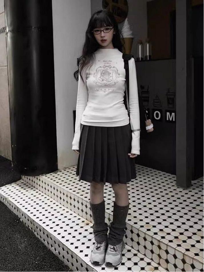 Women's Slim Fit Long Sleeve Fleece Base Layer - Versatile, Trendy Print Top for Autumn/Winter