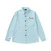 American Vintage Cartoon Embroidered Striped Long Sleeve Shirt Loose Casual Blouse Men Women