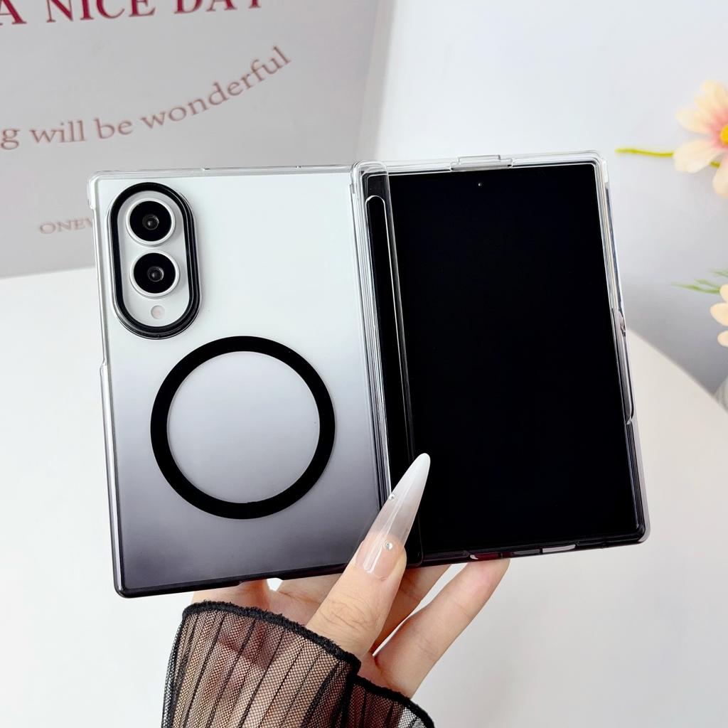 Gradient Acrylic Clear Magnetic Hinge Protect Case for Samsung Galaxy Z Fold 8 Ultra 8 7 6 5 for Magsafe Wireless Charging Cover