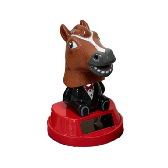 

Horse Head Nodding Toy with Bow Tie Funny Car Dashboard Desk Decor Solar-Powered Waving Ornament Unique Gift for Car Enthusiasts коричневый
