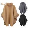 Damen Winter Cape Mantel Dolman-Ärmel Dicker Schal Lockerer Stehkragen Einfarbig Kunstpelz Dekor Warmer Poncho für den Alltag Arbeit Outdoor