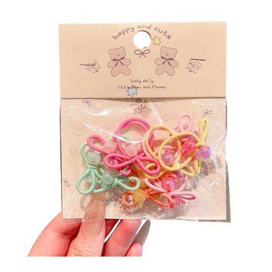

10Pcs Hair Ropes High Elasticity Imitation Pearl Decor Bow Shape Hair Ties Mini Thumb Loop Design Soft Cloth Hair Accessories C