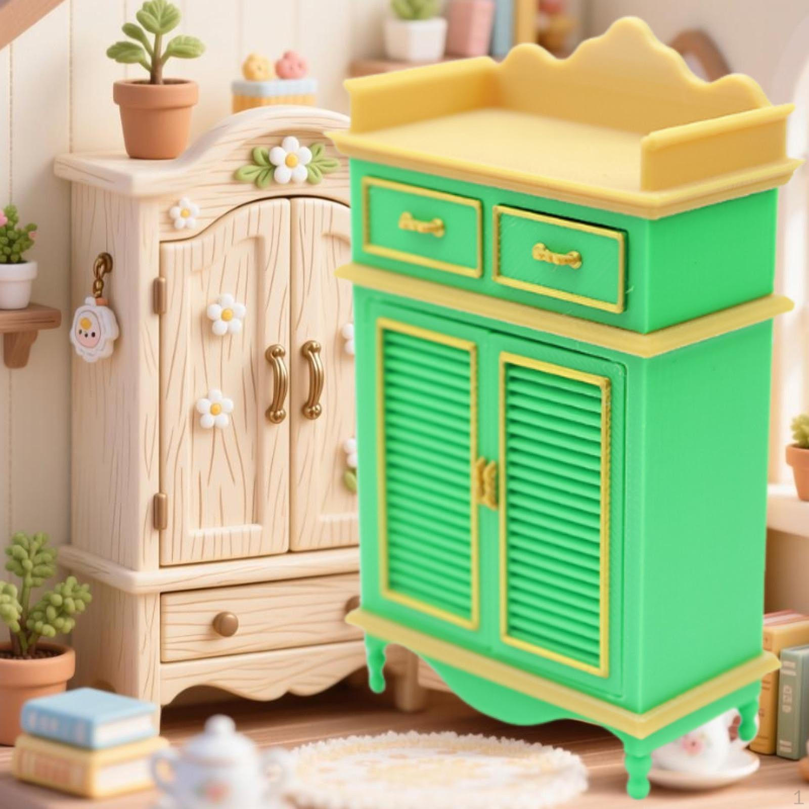 1/12 Scale Dollhouse Miniature Cabinet Decoration Photo Props Furniture Green gold