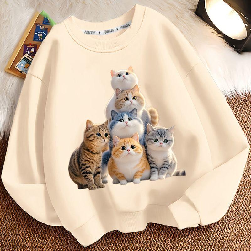 Cute Little Cat Hoodies for Children In Autumn and Winter, Casual Long-sleeved Round-neck Hoodies for Boys and Girls