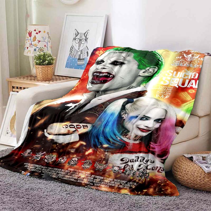 This 3DThe new Suicide Squad printed blanket is a warm and comfortable flannel blanket suitable for bedrooms, sofas, beds, chai