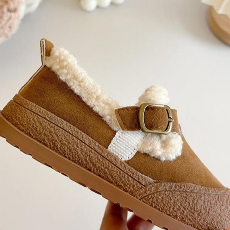 Korean Style Plush Warm Fur Shoes for Girls Soft Sole Small Leather Shoes for Boys Lightweight Moccasins