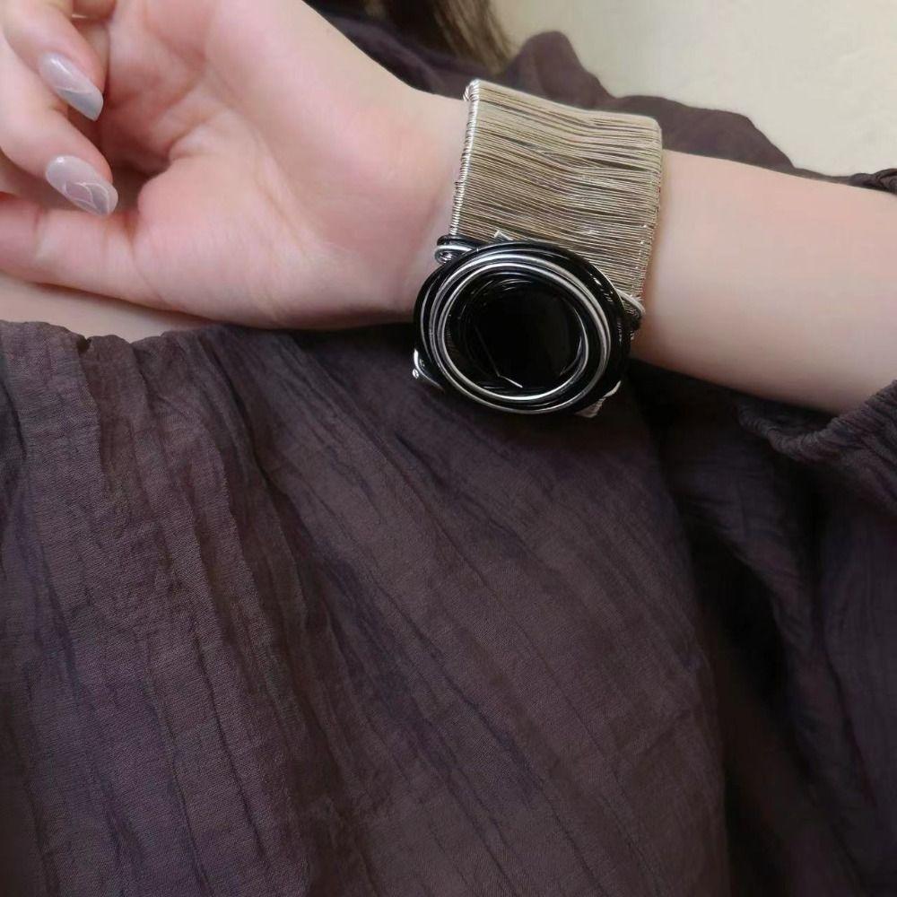 Punk Goth Rhinestone Bracelet Silver Color Women Bangle Fashion Metal Wire Bracelet  Music Party