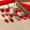 2025 Blooming Red Flower Stud Earrings for Women Elegant Simple Heart Geometry Earrings Aesthetics New Year Jewelry Gifts