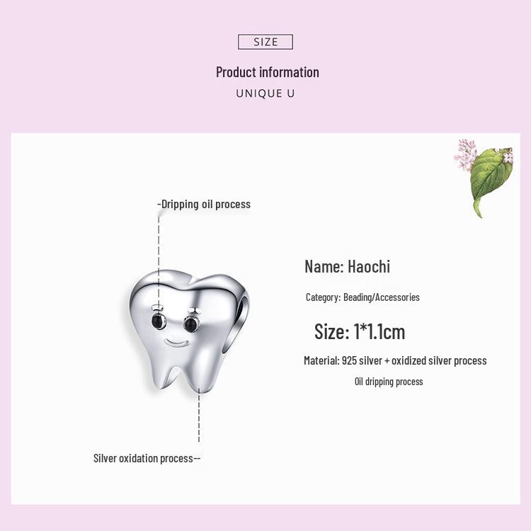 Mărgele din Argint Sterling cu Dinți Zâmbitori - Accesoriu Drăguț pentru Brățară SCC1401