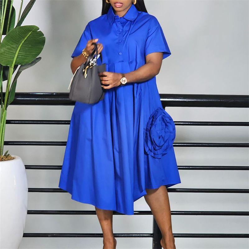 Fashion Women Dress Ladies Skit Loose Fashion Short Sleeve Solid Africa A Word Dress