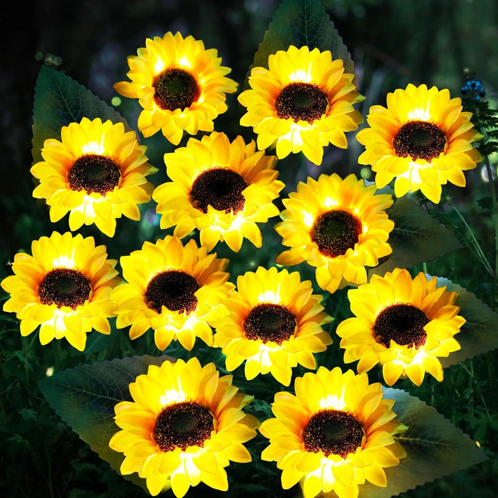 Solarbetriebene 3-Kopf-Sonnenblumen-Dekorationsleuchte, Wasserdichte Außenleuchte für Garten, Hof, Rasen, Atmosphären-Dekorationsbeleuchtung