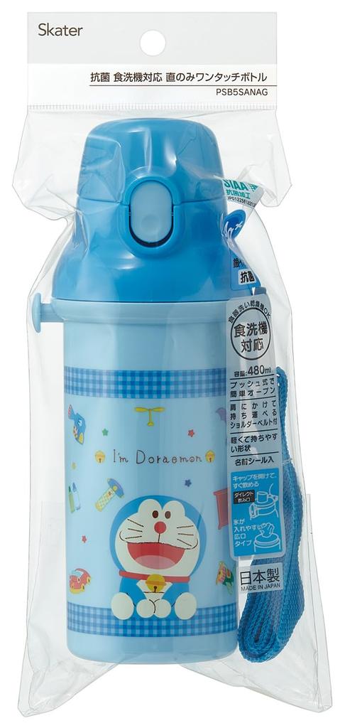 Skater Children's Water Bottle, 480ml, Direct Drinking, Plastic, One-Touch Operation, Dishwasher Safe, Made in Japan, Sanrio "I'm Doraemon" Gingham