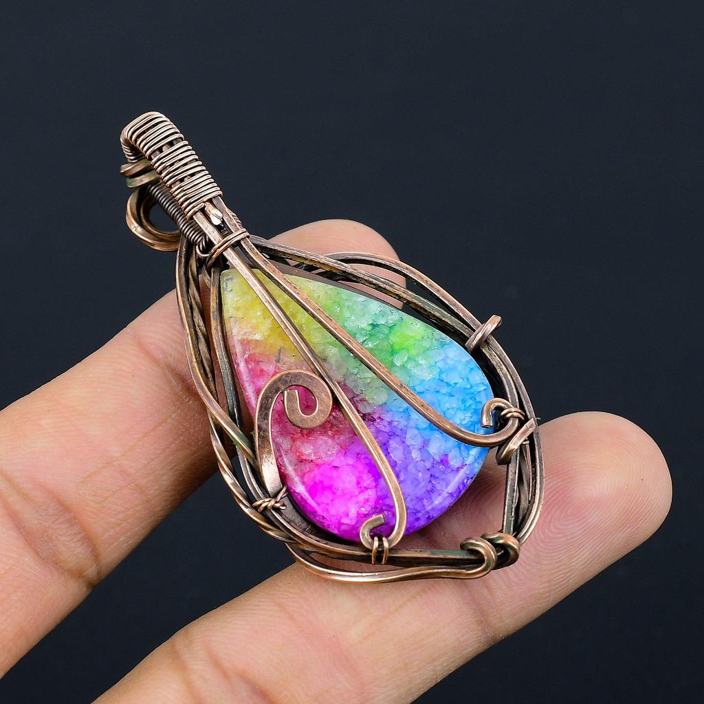 Rainbow Solar Quartz 999 Copper Wire Wrapped Pendant, Handmade Gemstone Pendant Jewelry, Gifts For Wife Brand New Pendant