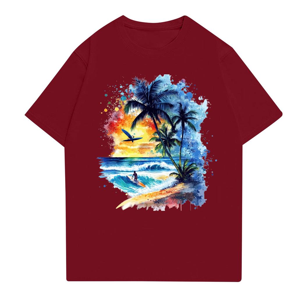 Dámské tričko s kulatým výstřihem pro volný čas s potiskem a krátkým rukávem