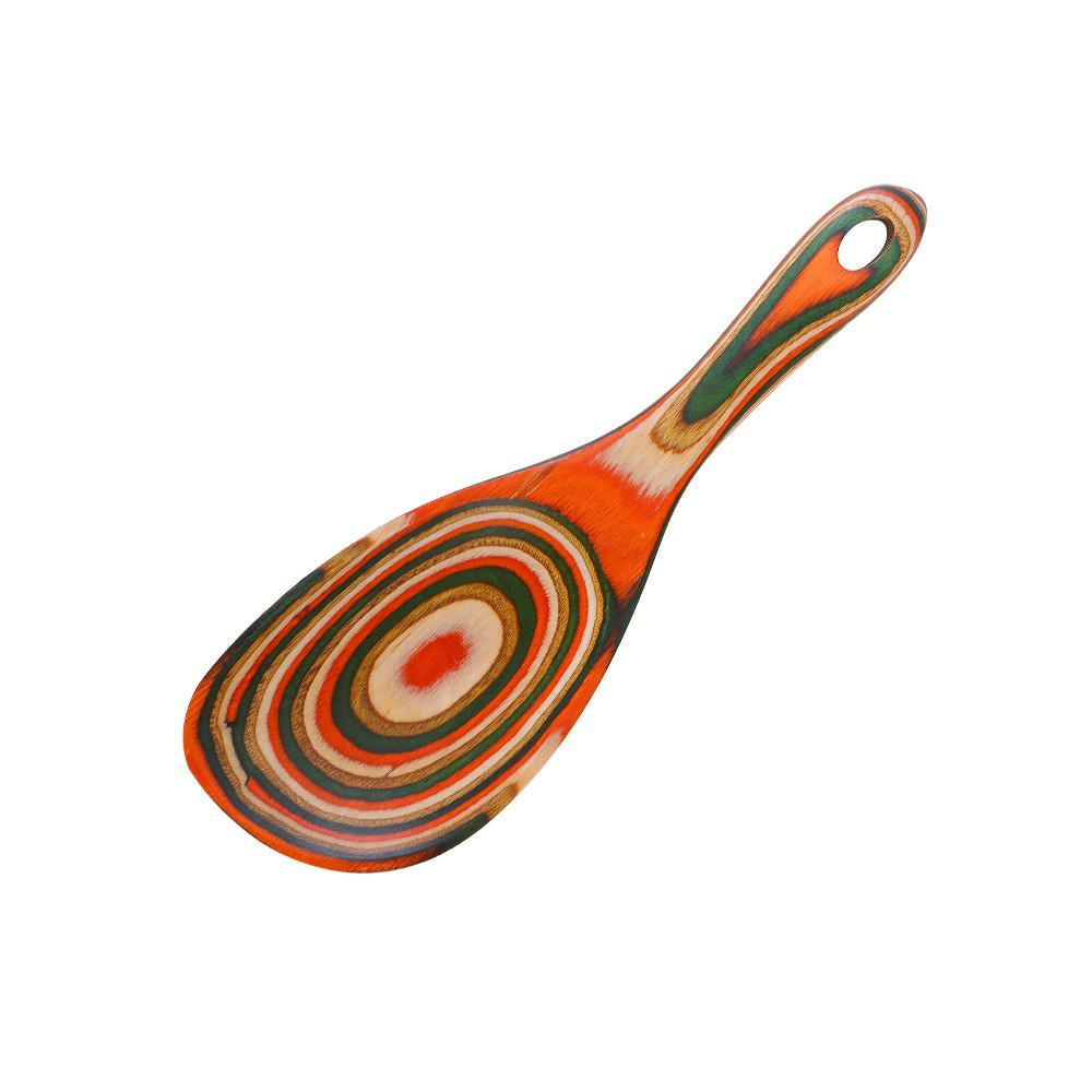 Colored Wooden Kitchen Set: Non-stick Ladle, Strainer, and Spatula.