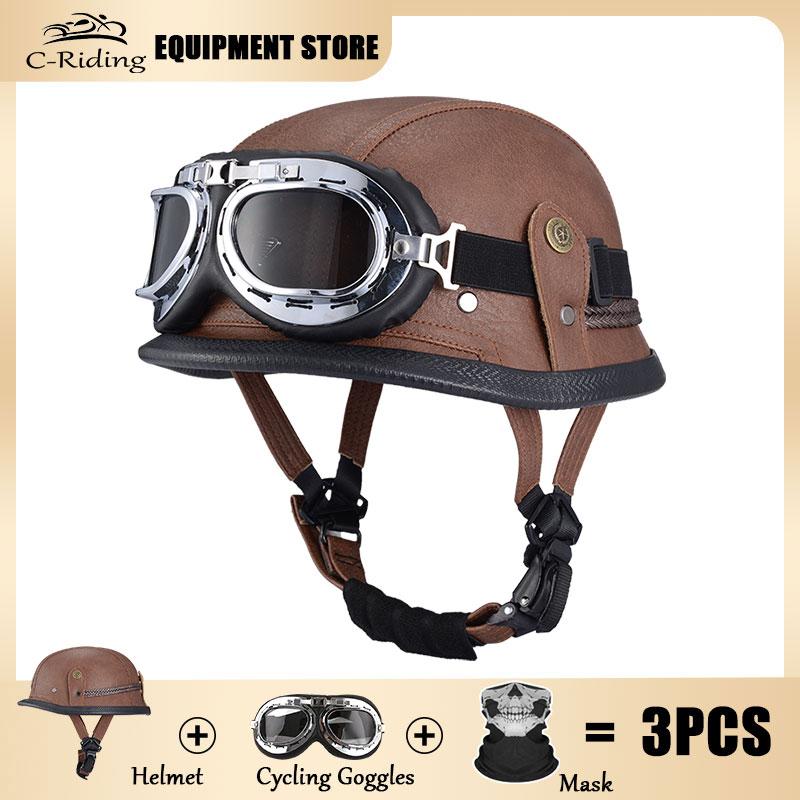Germany Imported Helmet DOT German World War II Vintage Steel Helmets Motorcycle Half Helmet Leather Half Cover Locomotive