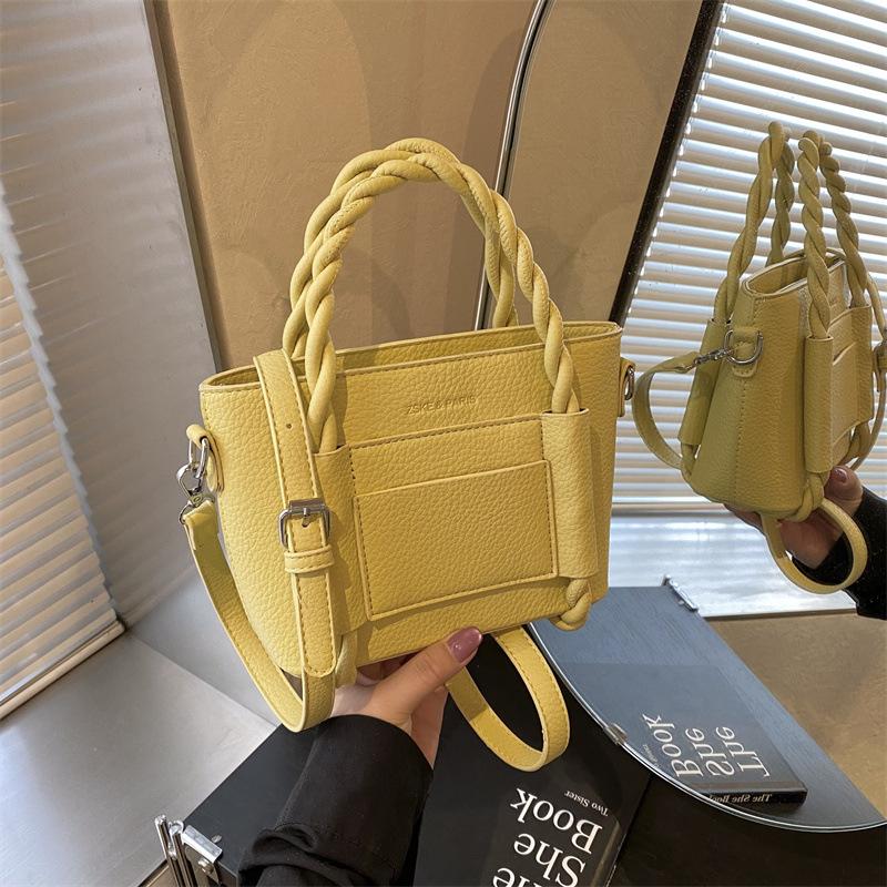 Stylish and simple interwoven rope hand withdrawal bucket bag simple casual texture bag daily versatile shoulder messenger bag
