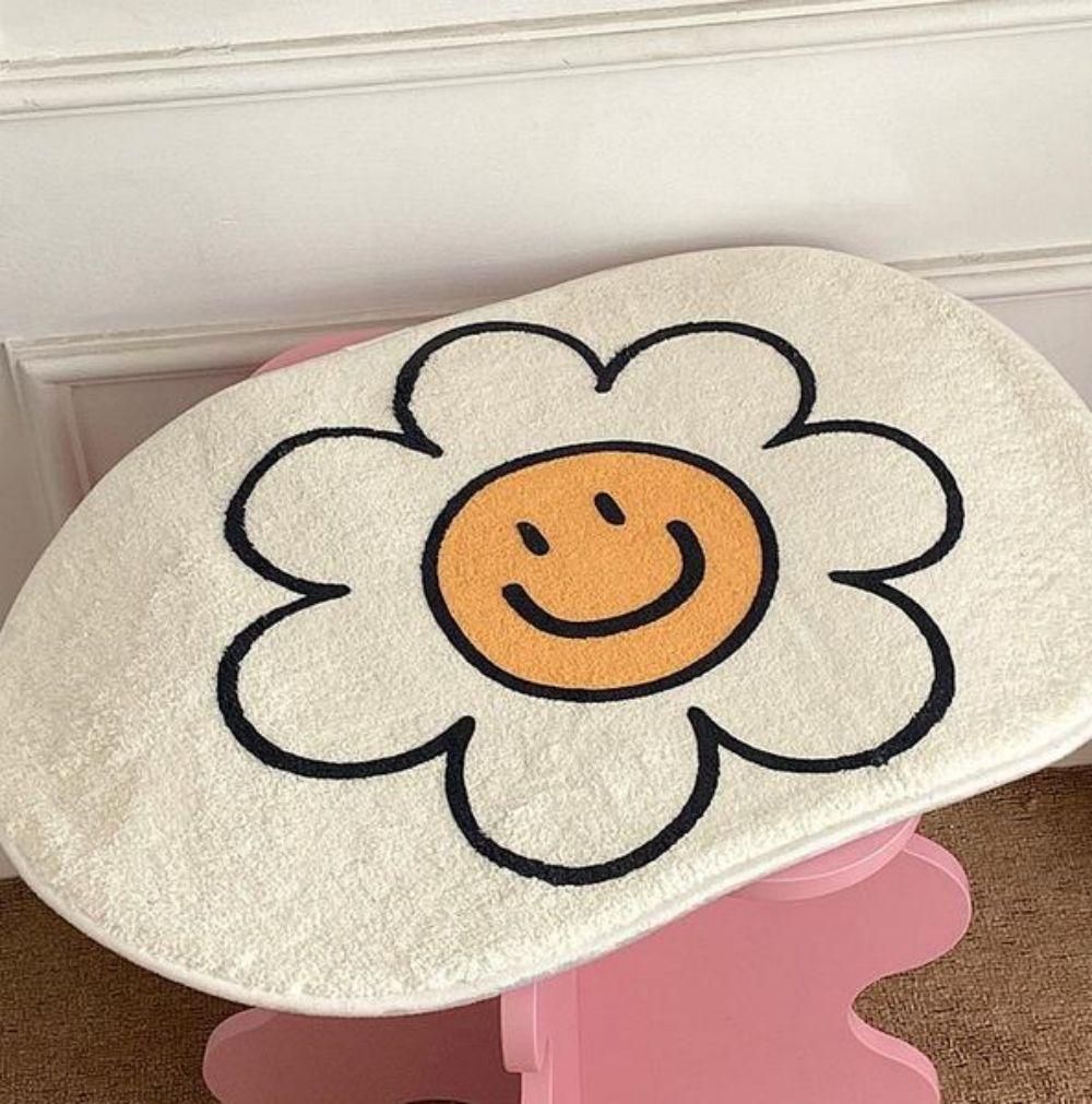 VIKAMA Floral Faux Cashmere Carpet, Living Room Entrance Foyer Door Mat, Bedroom Decoration, Home Bathroom Floor Mat