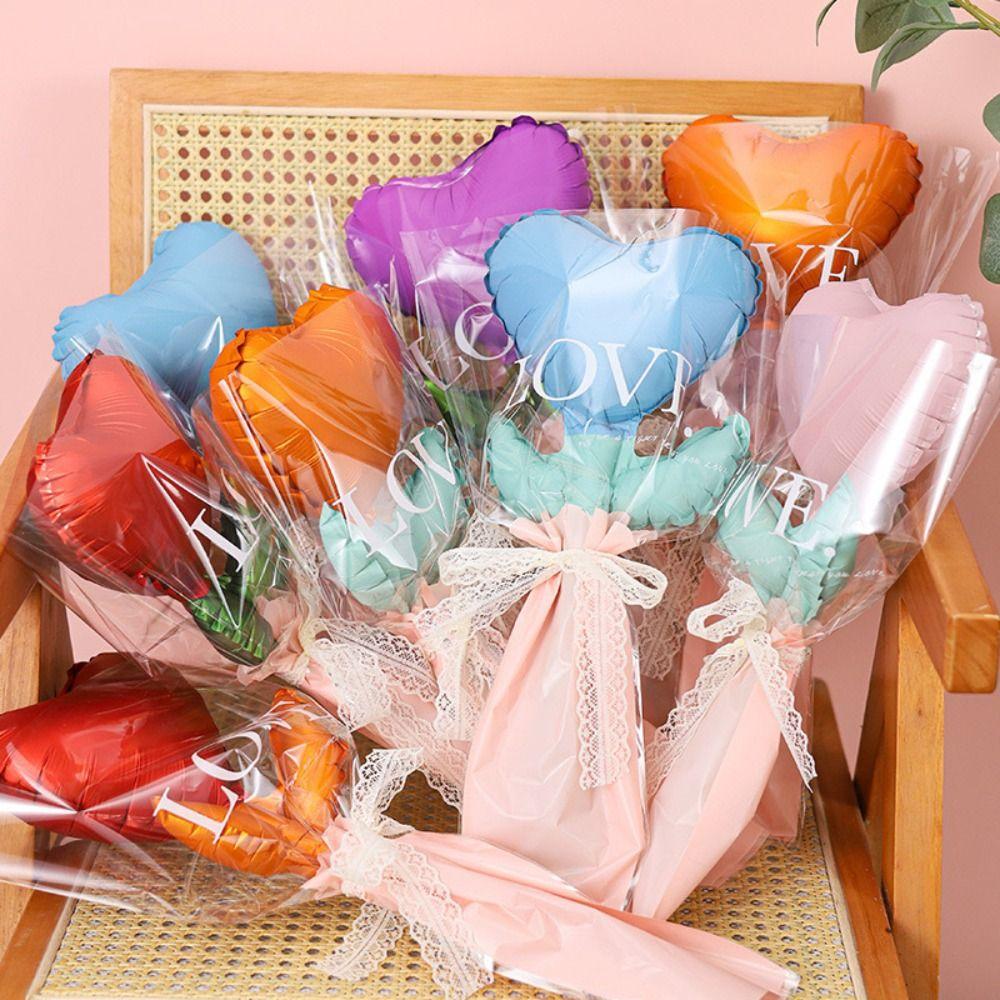 10pcs Colorful Heart Bouquet Foil Balloon Thickened Flower Balloons  Valentine's Day