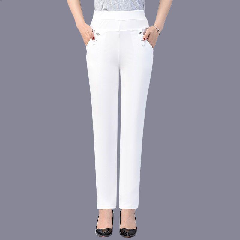 

High Waist Elastic Straight Leg Pants for Women - Summer Stretch, Casual, and Comfortable for Middle-Aged & Elderly XL for 90-110 jin