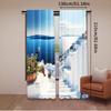 2Pcs Greece Santorini Island Curtains White Houses Architecture Stairs Sea Ship Mountains Scenery Curtains