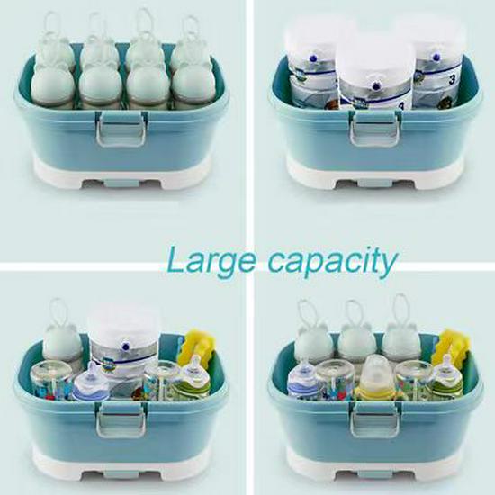 Handheld Baby Bottle & Tableware Storage Box with Dustproof Drying Rack