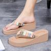 Women Summer Faux Straw Wedge Slippers - Comfortable Thick Sole Beach Sandals