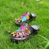 Johnature Pantoufles Femmes Chaussures En Cuir Véritable Peint À La Main À L'extérieur Diapositives À La Main Fleur Sandales Plates