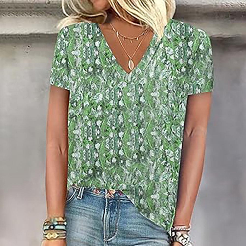 Women's T-Shirt Plant Flower Print Bohemian Style Fashion Casual Street Round Neck Oversized Summer Women's Clothing