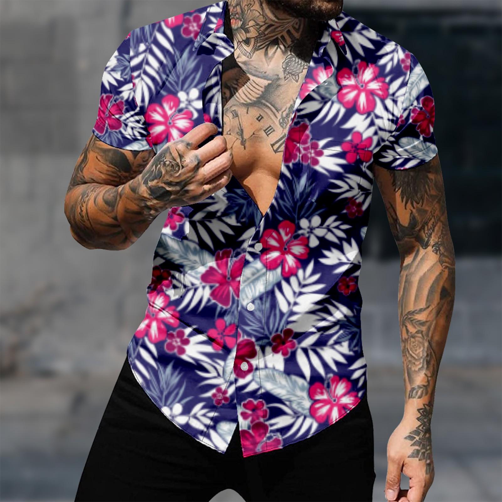 Мужские гавайские рубашки с короткими рукавами и пуговицами с принтом. Мужские — фото 6