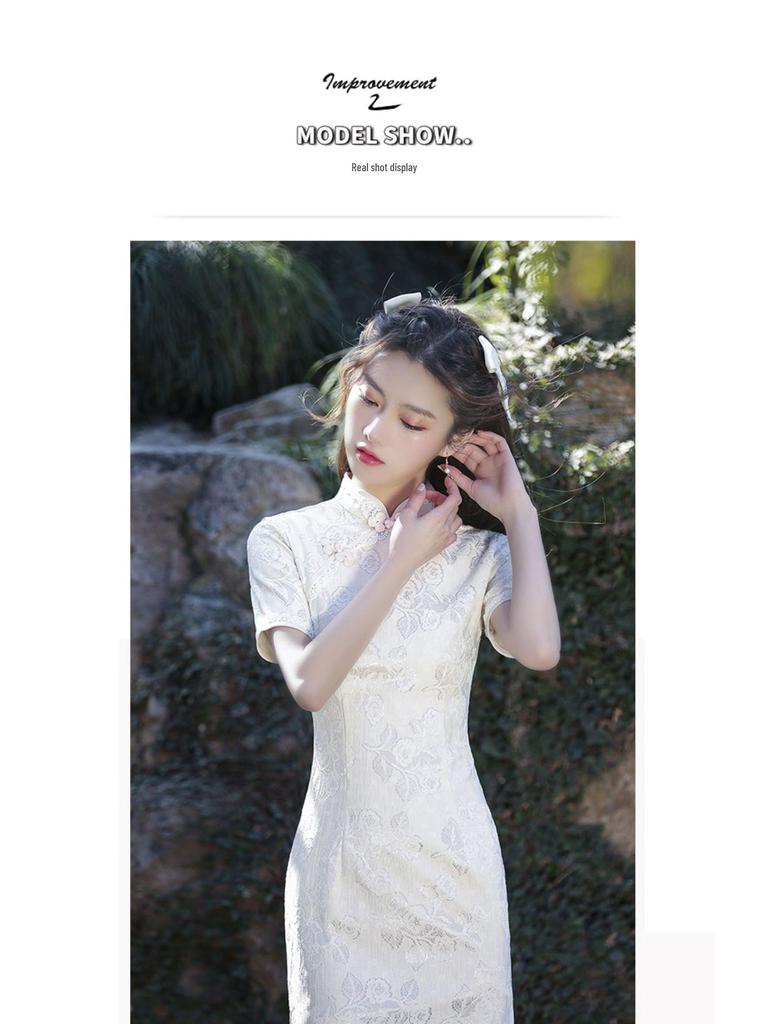 Petite White Retro Cheongsam 2025: Autumn High-End Short Dress for Girls