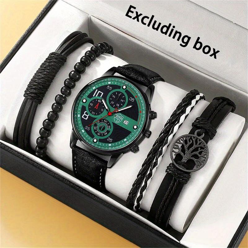 

Набор из 5 предметов, мужские модные кварцевые часы, лучший бренд, роскошные мужские часы, спортивные мужские наручные часы с датой, браслет, набор для мужчин, подарок зелёный