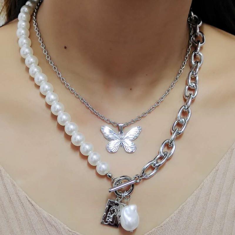 Vintage Copper Snake Chain Baroque Pearl Portrait Necklace Set for Women