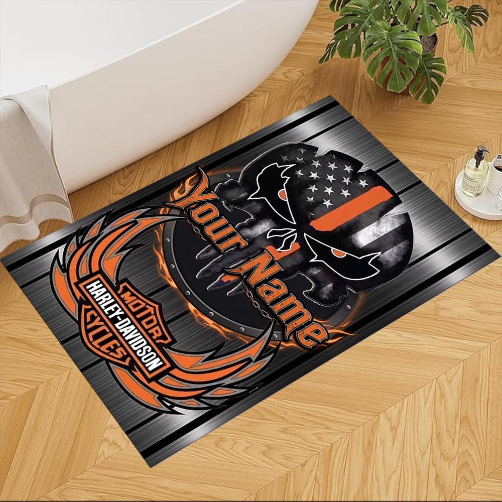 Harley-davidson Personalized Name Floor Rug Office Rug Design for Foyer Kitchen Playrooms Game Room Anti-slip Rug Office home decor Gift for Festivals