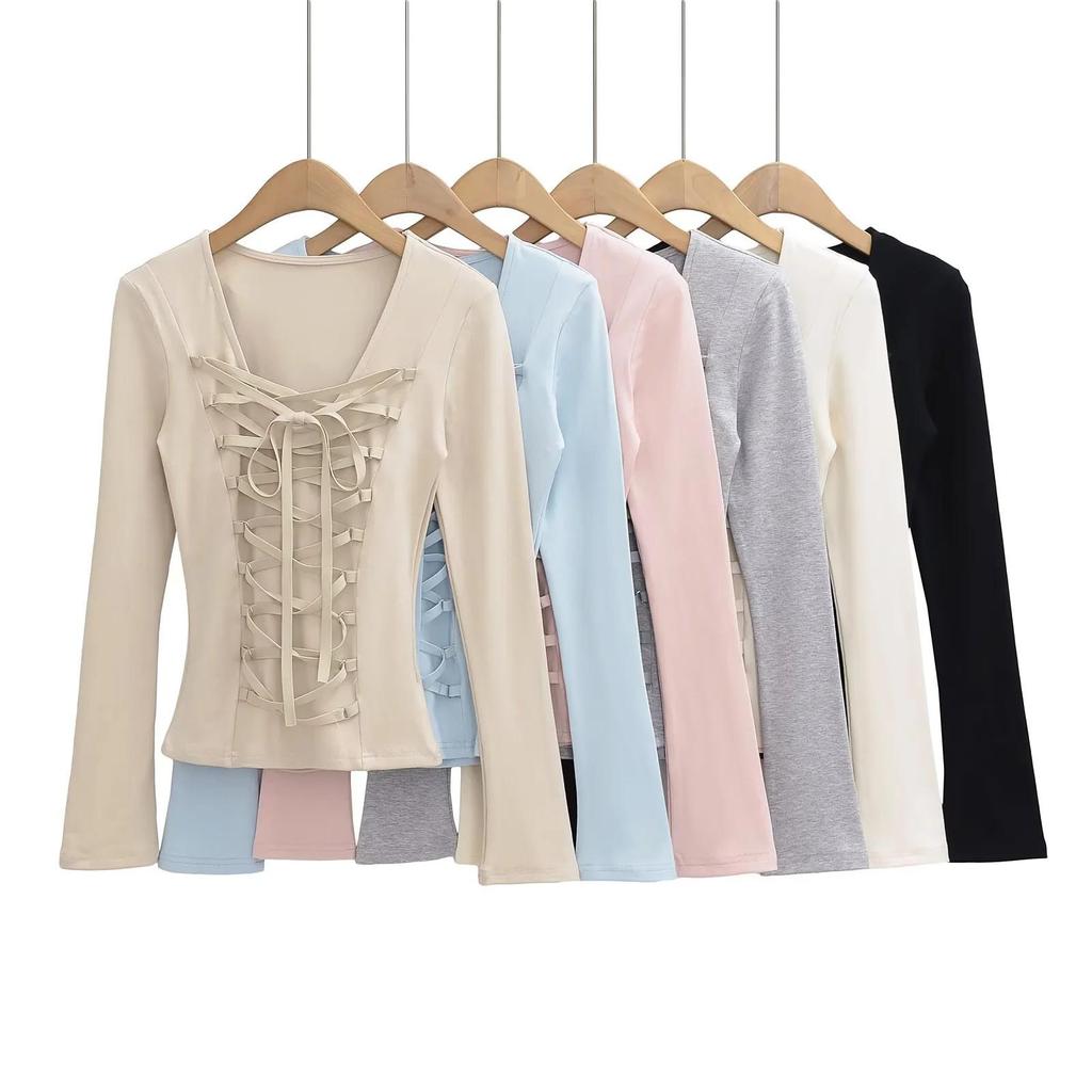 2025 Stylish Crisscross Tie-Up Long Sleeve Slim Fit Shirt for Women