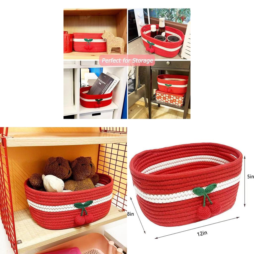 Cherry Small Basket Storage Bin With Cotton Material For Living Room Organizing And Toy Storage