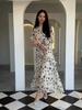 2024 Floral Print Women's Dress - Gentle Style, Round Neck, Long Sleeve, with Ruffles