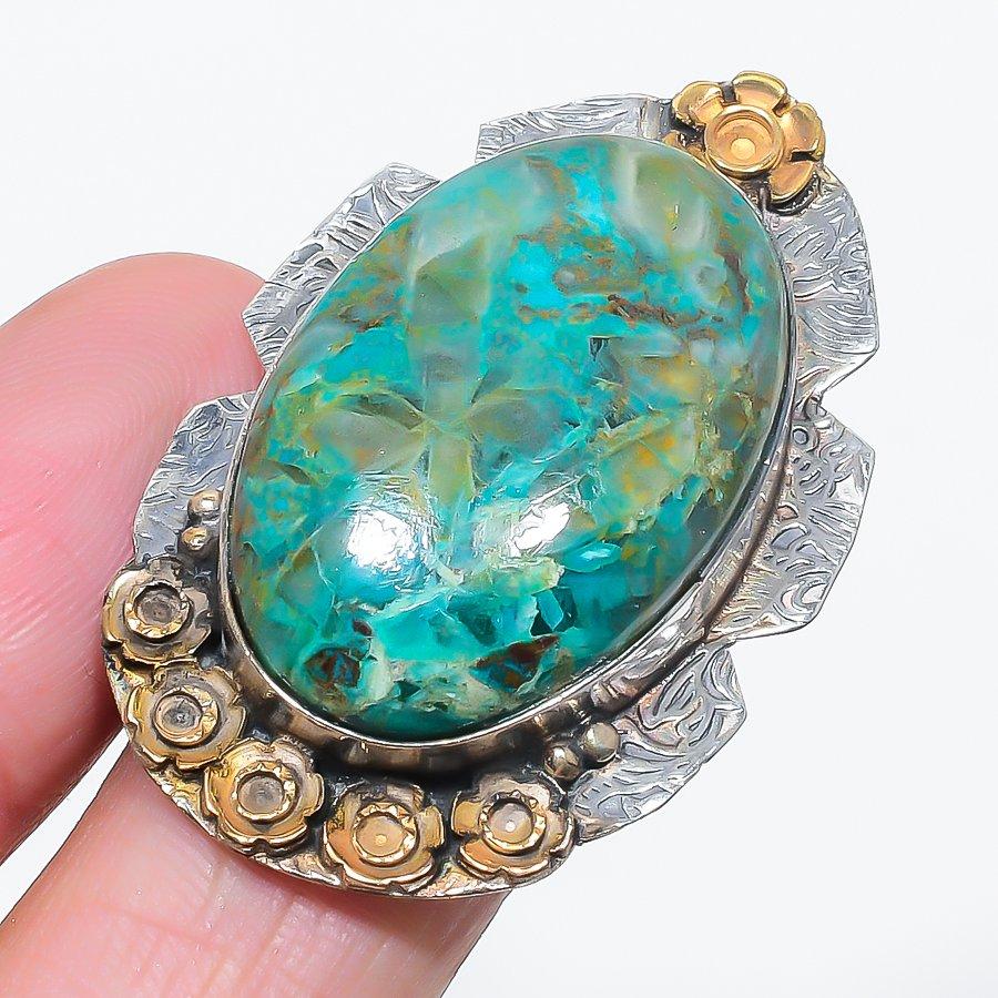 

Natural Chrysocolla Gemstone 925 Sterling Silver Jewelry Ring Size 8.5 s4N05