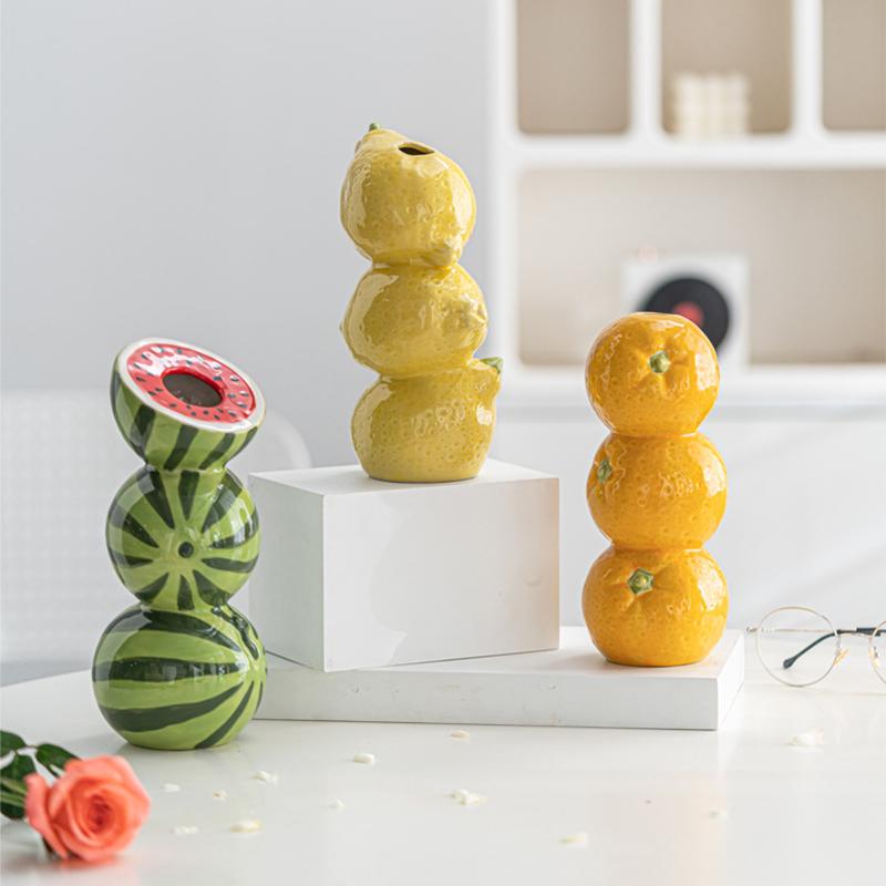 1PC Imitation Fruit Vase Modern Lemon Container Simulated Flower Pots Ceramic Vase Desktop Decoration 3 styles