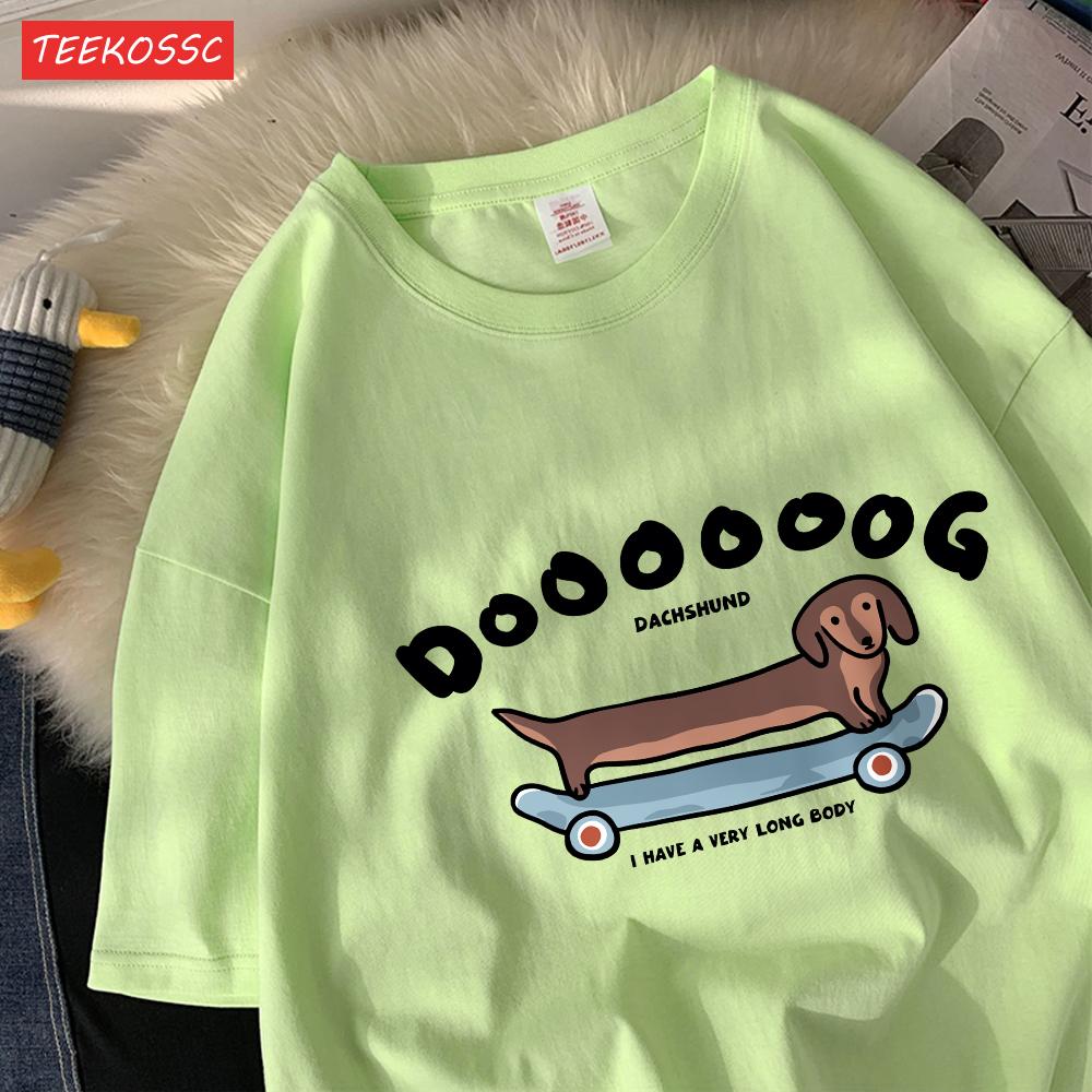 A Long Dog Is Paddling A Long Skateboardcotton Women TShirts Cartoons Prints Tops ONeck Soft Oversize T Shirt Summer Clothes