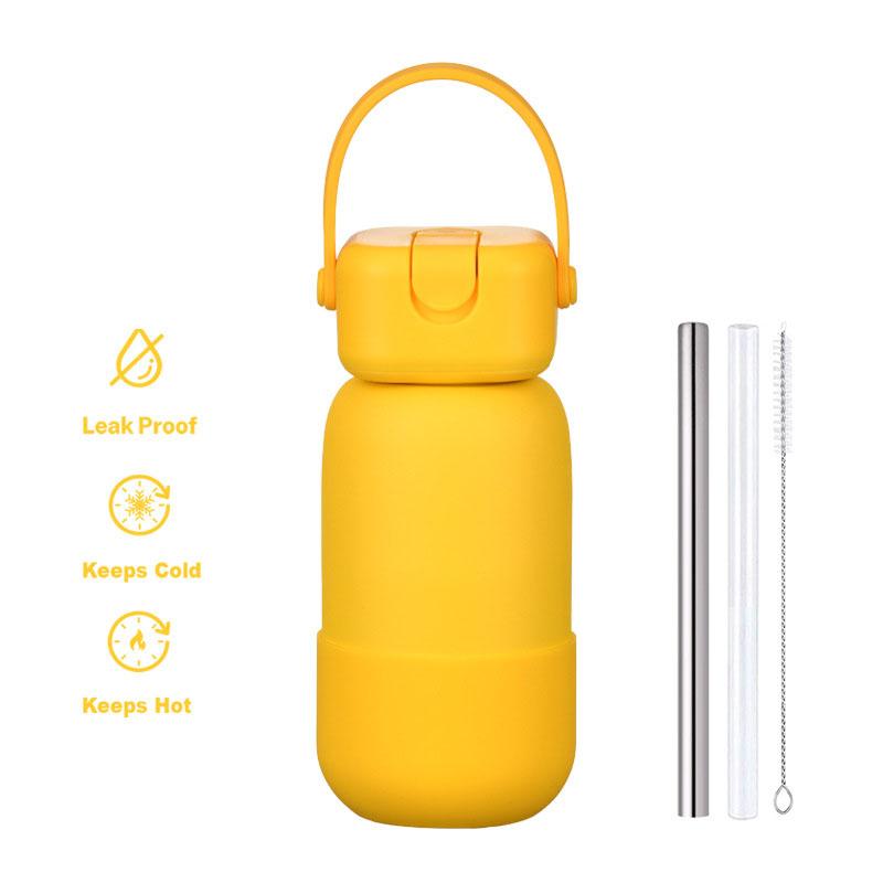 

450/740ml Stainless Steel Thermal Water Bottle With Handle,Straw,Silicone Base,Double-layer Vacuum Drinkware,Sports THERMOS CUP 450ml земля желтый