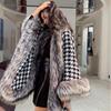 New stunner in the world imitation silver fox fur collar thousand bird plaid shawl cape imitation fur coat women