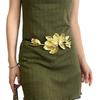 Exaggerated Retro Gold Flower Belt Metal Black Leather Rope Body Chain Waist Link Dress Decoration Jewelry Accessories Women